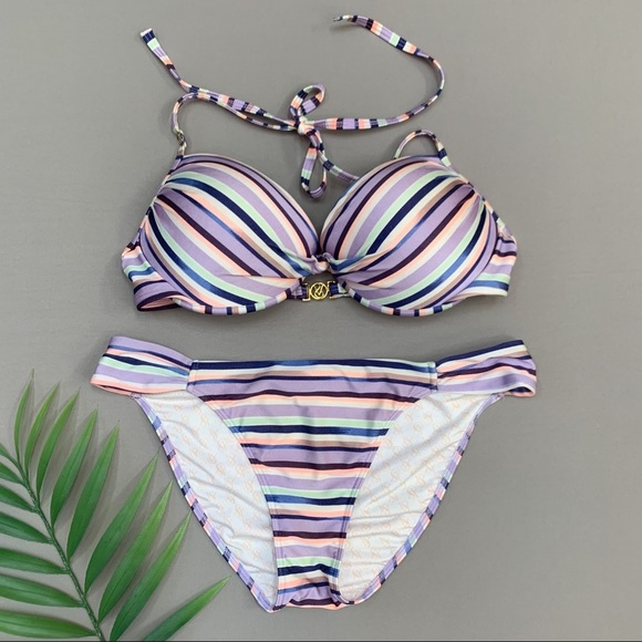 Victoria's Secret Other - Victoria’s Secret purple stripe bombshell bikini set, 34D, M.